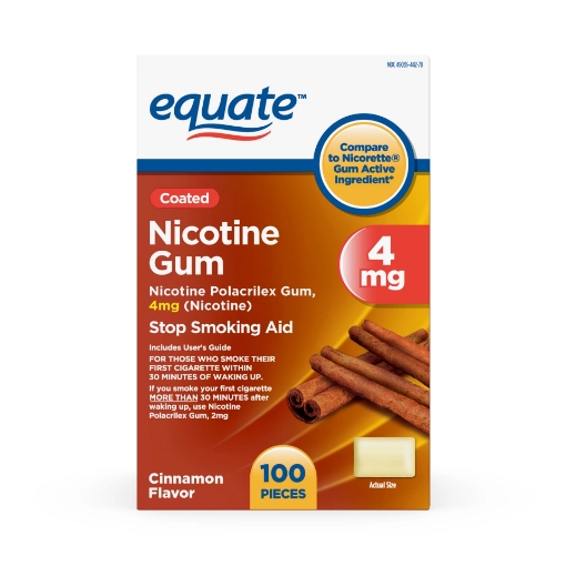 Picture of Kẹo cao su cai thuốc lá hương quế equate nicotine polacrilex coated gum 4 mg, cinnamon flavor, stop smoking aid (100 viên )