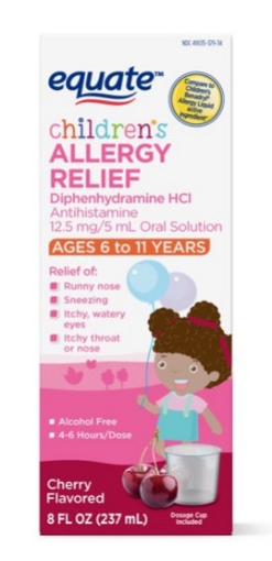 Picture of Thuốc giảm dị ứng dành cho trẻ em dạng lỏng equate children's allergy relief diphenhydramine oral solution, antihistamine - cherry flavor