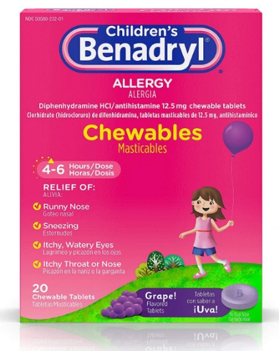 Picture of Viên nhai chống dị ứng dành cho trẻ em benadryl children's allergy chewables with diphenhydramine hcl antihistamine