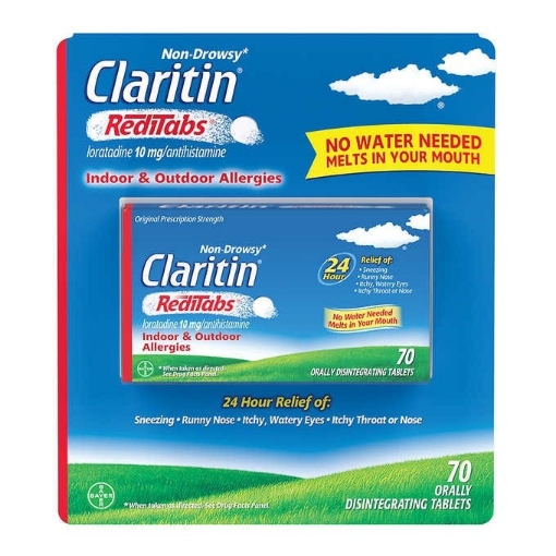 Picture of Viên ngậm chống dị ứng không gây buồn ngủ claritin 24 hour non-drowsy allergy reditabs, 10 mg, (70 viên)