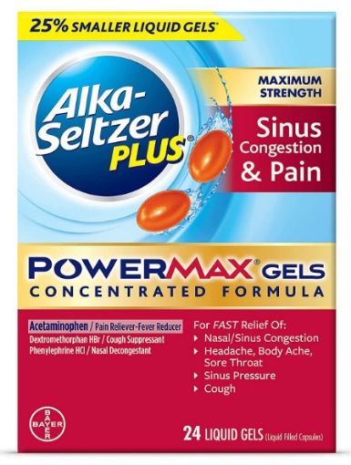 Picture of Thuốc giảm đau & nghẹt mũi alka seltzer plus maximum strength powermax sinus congestion and pain liquid gels