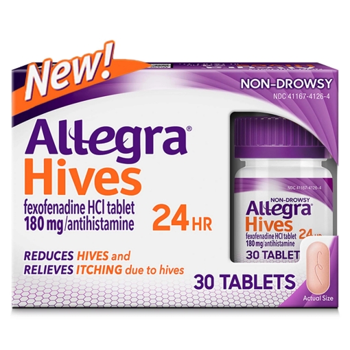 Picture of Viên uống dị ứng nổi mề đay 24 giờ allegra hives 24hr non-drowsy antihistamine tablets, 180 mg, ( 30 viên )