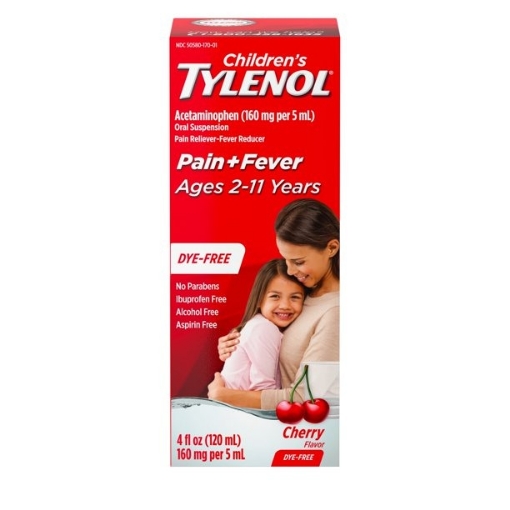 Picture of Siro giảm đau và hạ sốt dành cho trẻ em từ 2-11 tuổi hương anh đào children's tylenol pain reliever - fever reducer oral suspension medicine, cherry flavor