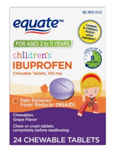 Picture of Viên nhai giảm đau hạ sốt dành cho trẻ em equate children's ibuprofen chewable tablets 100 mg