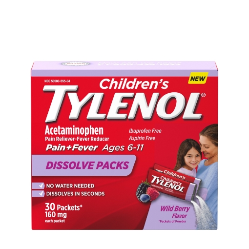 Picture of Thuốc giảm đau và hạ sốt dạng bột dành cho trẻ em từ 6-11 tuổi children's tylenol acetaminophen dissolve packs, 30 gói