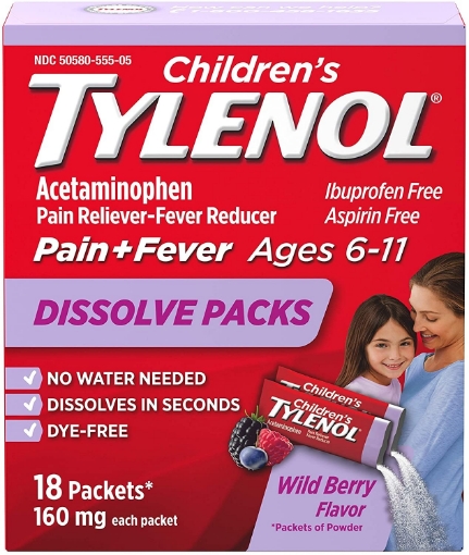 Picture of Thuốc giảm đau và hạ sốt dạng bột dành cho trẻ em từ 6-11 tuổi children's tylenol acetaminophen dissolve packs, 18 gói