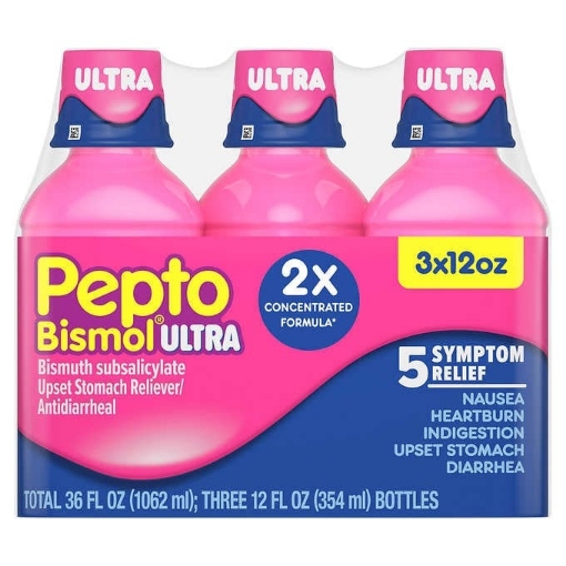 Picture of Siro giảm 5 triệu chứng dạ dày, tiêu hóa pepto bismol ultra 5 symptom digestive relief liquid, 3 pack