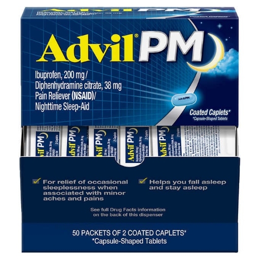 Picture of Thuốc giảm đau, hỗ trợ giấc ngủ ban đêm advil pm ibuprofen caplets dispenser box