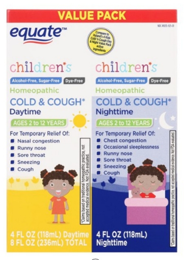 Picture of Siro trị ho & cảm lạnh ngày và đêm dành cho trẻ em equate children's homeopathic daytime and nighttime cold & cough liquid, twin pack