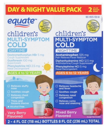 Picture of Siro trị ho & cảm lạnh ngày và đêm dành cho trẻ em equate children's daytime / nighttime multi-symptom cold liquid
