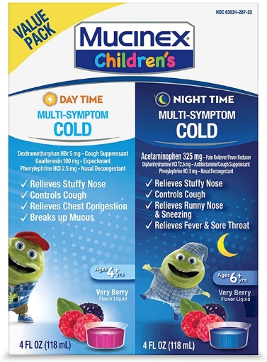 Picture of Siro trị cảm lạnh nặng ngày & đêm dành cho trẻ em mucinex children's multi - symptom cold daytime & nighttime, very berry, (2 pack)