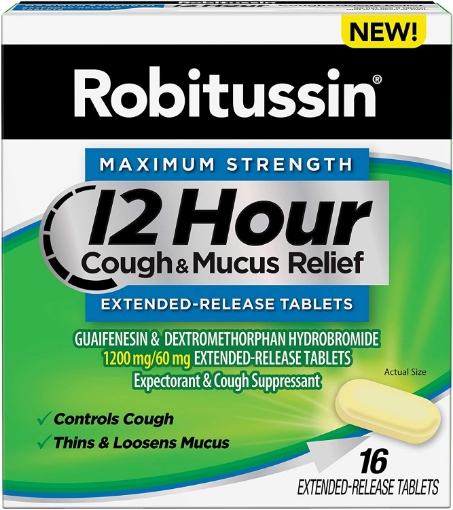 Picture of Thuốc trị ho và giảm chất nhầy robitussin tablet 12 hour cough and mucus relief extended, 16 viên
