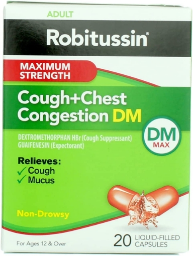 Picture of Thuốc trị ho, tắc nghẽn ngực robitussin cough + chest congestion dm liqui - filled capsules maximum strength