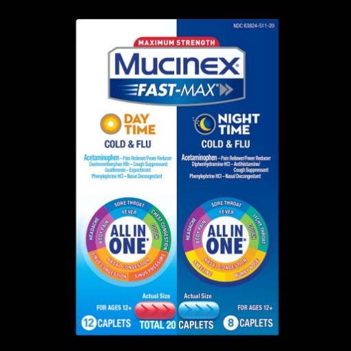 Picture of Thuốc trị cảm cúm, cảm lạnh ngày và đêm mucinex maximum strength fast-max day time cold & flu day and night time cold & flu, 20 viên