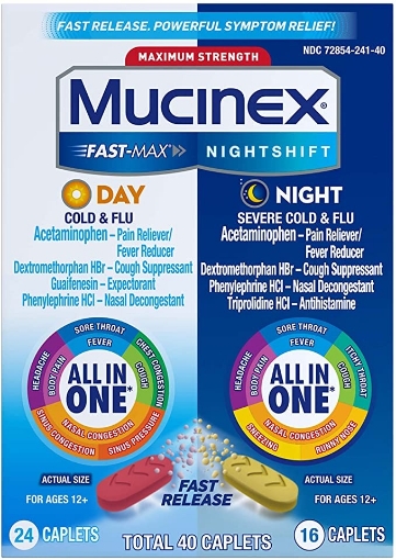 Picture of Thuốc trị cảm cúm, cảm lạnh ngày và đêm mucinex maximum strength fast-max day cold & flu and night servere cold & flu, 40 viên
