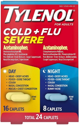 Picture of Thuốc trị cảm cảm lạnh, cảm cúm ngày & đêm tylenol cold + flu severe day & night caplets, 24 viên