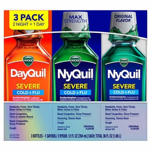 Picture of Siro trị cảm lạnh, cảm cúm ngày và đêm vicks dayquil and nyquil severe cold & flu, original flavor, 3 pack
