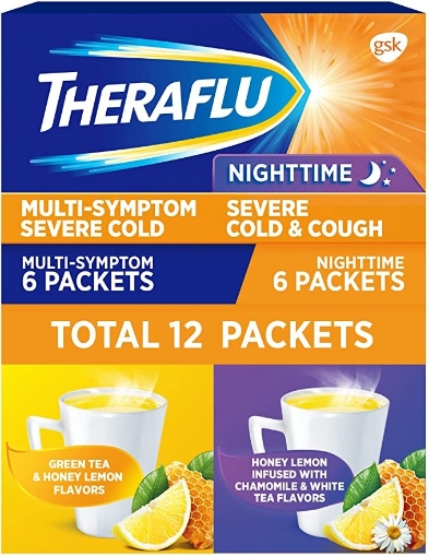 Picture of Thuốc làm dịu cảm cúm, cảm lạnh nặng ngày & đêm dạng bột theraflu multi - symptom severe cold + nighttime severe cold & cough, 12 gói