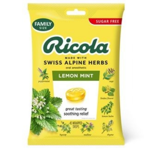 Picture of Kẹo ngậm trị ho không đường ricola sugar free lemon mint cough drops, 45 drops