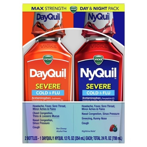 Picture of Siro trị cảm lạnh, cảm cúm ngày và đêm vicks dayquil and nyquil severe cold & flu, berry flavor, 2 pack
