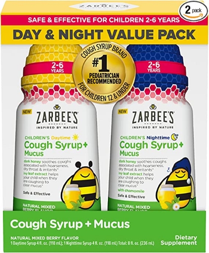 Picture of Siro ho + chất nhầy ngày và đêm - zarbee’s kids cough + mucus day/night value pack for children 2-6 ( 1 daytime syrups ; 1 nightime syrup)( 4 oz / chai)