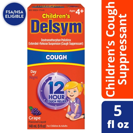 Picture of Siro giảm ho dành cho trẻ em từ 4 tuổi trở lên hương vị nho delsym children's cough suppressant liquid, grape flavor, (5 oz)