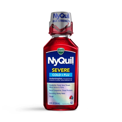 Picture of Siro trị cảm lạnh, cảm cúm ban đêm vick nyquil severe cold & flu, berry flavor,12 oz