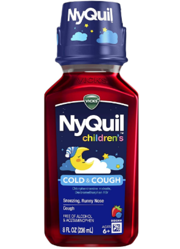 Picture of Sirô dành cho trẻ em trị cảm lạnh và ho ban đêm vicks nyquil children's, nighttime cold & cough multi-symptom relief, relieves sneezing, runny nose, cough, berry flavor, 8 fl oz