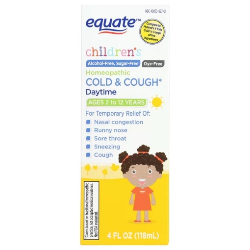 Picture of Siro trị ho và cảm lạnh ban ngày dành cho trẻ em từ 2 đến 12 tuổi equate children's homeopathic daytime cold & cough liquid, 4 fl oz