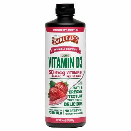 Picture of Siro kem bổ sung Vitamin D3 vị dâu Barlean's Vitamin D3 50mcg. Strawberry Smoothie