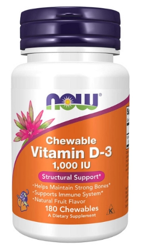 Picture of Viên nhai bổ sung Vitamin D3 vị trái cây Now Supplements Vitamin D-3 1000 IU Structural Support Chewables