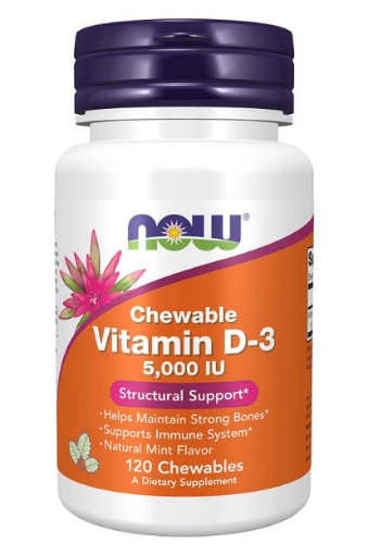Picture of Viên nhai bổ sung vitamin d3 vị bạc hà Now Supplements Vitamin D-3 5000 IU Structural Support Mint