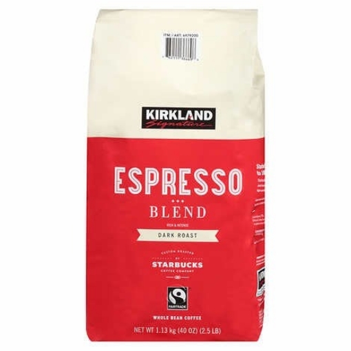 Picture of Cà phê nguyên hạt rang đậm kirkland signature espresso blend coffee, dart roast, whole bean