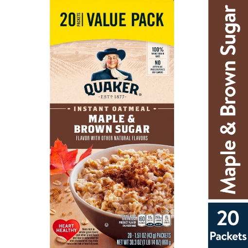 Picture of Bột yến mạch ăn liền cây phong & đường nâu quaker instant oatmeal - maple & brown sugar, 20 gói