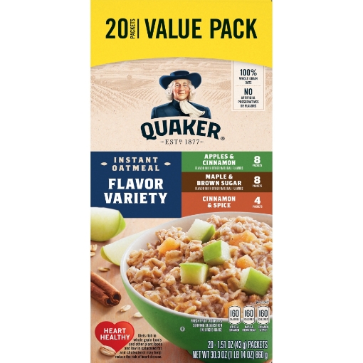 Picture of Bột yến mạch ăn liền quaker oats instant oatmeal, flavor variety, value pack, 20 gói