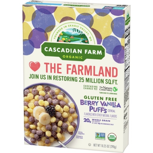 Picture of Ngũ cốc chuối, mâm xôi vani hữu cơ cascadian farm organic berry vanilla puffs cereal, gluten free