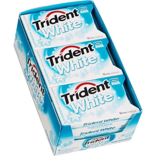 Picture of Kẹo cao su không đường trắng răng tinh dầu lộc đề xanh trident white sugar free gum, wintergreen