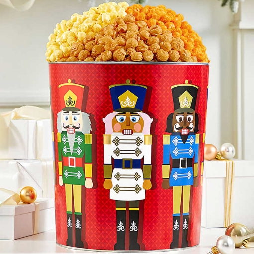 Picture of Bắp rang 3 hương vị the popcorn factory 3.5 gallon nutcracker cheer holiday tin