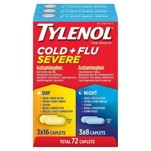 Picture of Thuốc trị cảm cúm, cảm lạnh ngày & đêm tylenol cold & flu severe day & night caplets, 72 viên