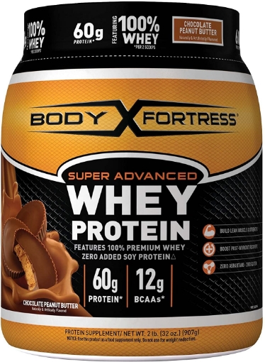 Picture of Sữa bột protein tăng cơ, phục hồi cơ vị bơ đậu phộng - sô cô la body fortress whey protein powder, chocolate peanut butter, 60g protein