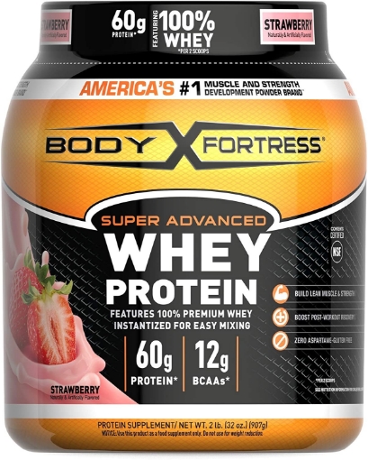 Picture of Sữa bột protein tăng cơ, phục hồi cơ vị dâu body fortress whey protein powder, strawbery, 60g protein