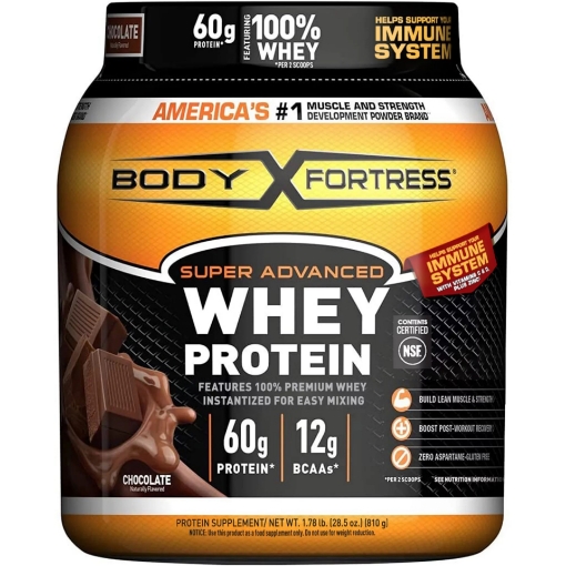 Picture of Sữa bột protein tăng cơ, phục hồi cơ vị sô cô la body fortress whey protein powder, chocolate, 60g protein (1.78 lbs)