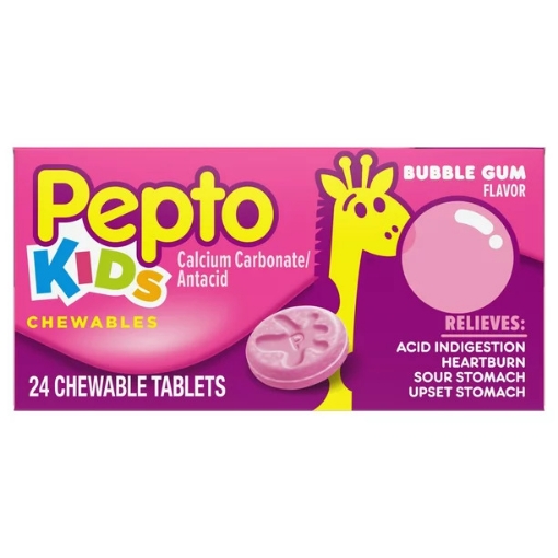 Picture of Viên ngậm hỗ trợ dạ dày, khó tiêu, đau bụng cho bé pepto kid vị bubble gum, 24 viên