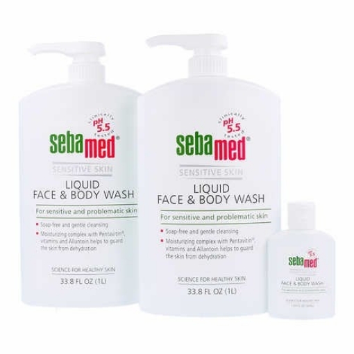 Picture of Bộ sữa rửa mặt dưỡng ẩm, ngăn ngừa mụn sebamed soap free face & body wash and travel size wash, regular