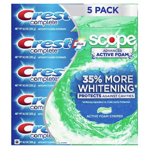 Picture of Kem đánh răng crest complete + scope advanced active foam toothpaste,8.2oz - 5pack(2.6lbs)