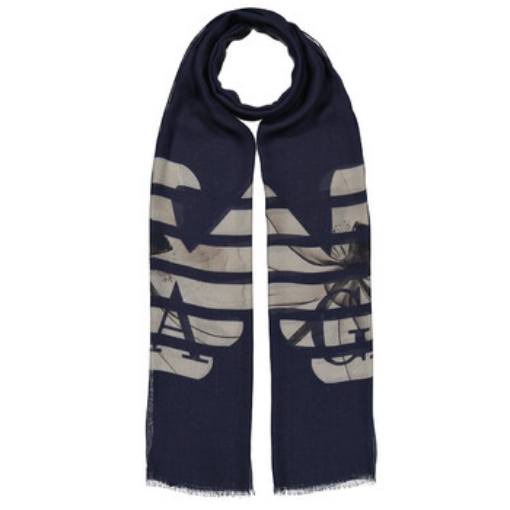 Picture of EMPORIO ARMANI Black Logo-Print Frayed Scarf