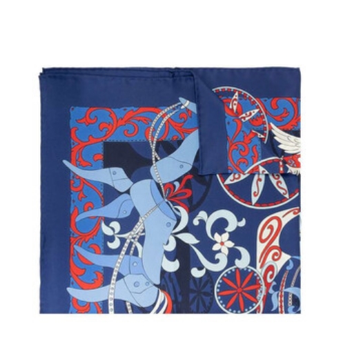 Picture of SALVATORE FERRAGAMO Carrozze Sqaure Printed Silk Scarf - Blue