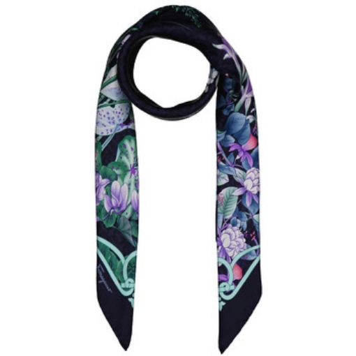 Picture of SALVATORE FERRAGAMO Blue / Navy Giardino Print Silk Scarf