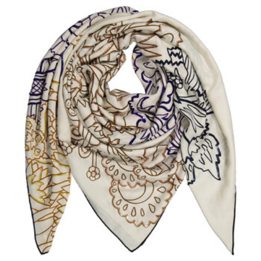 Picture of HERMES Ladies White/Marine Exceptionals Floral Embroidered 140 Scarf