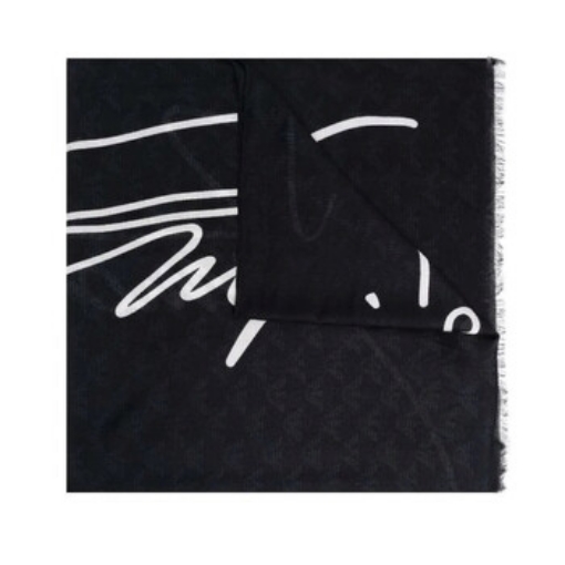 Picture of EMPORIO ARMANI Black Logo Print Fringed Stole
